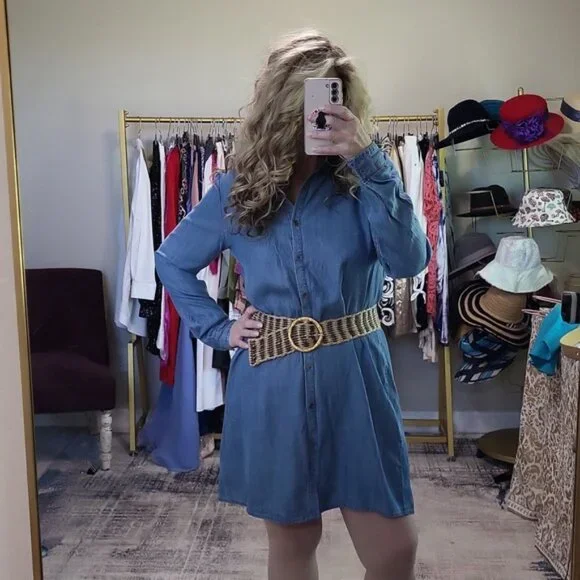 Bobeau Lace-Up Chambray Shirt Dress - Picture 4 of 14